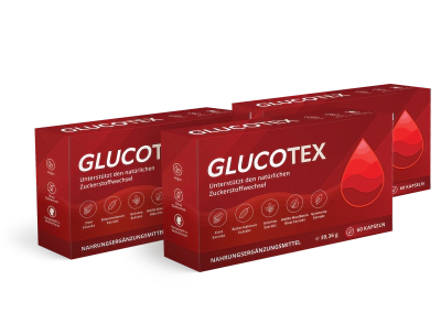 Drei Glucotex-Schachteln nebeneinander, wie der Anbieter das Dreierpaket zeigt
